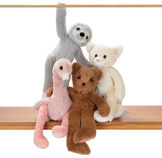 15" Buddy Bear - Slim honey brown bear, pink flamingo, gray sloth and tan kitten posing on a shelf image number 11