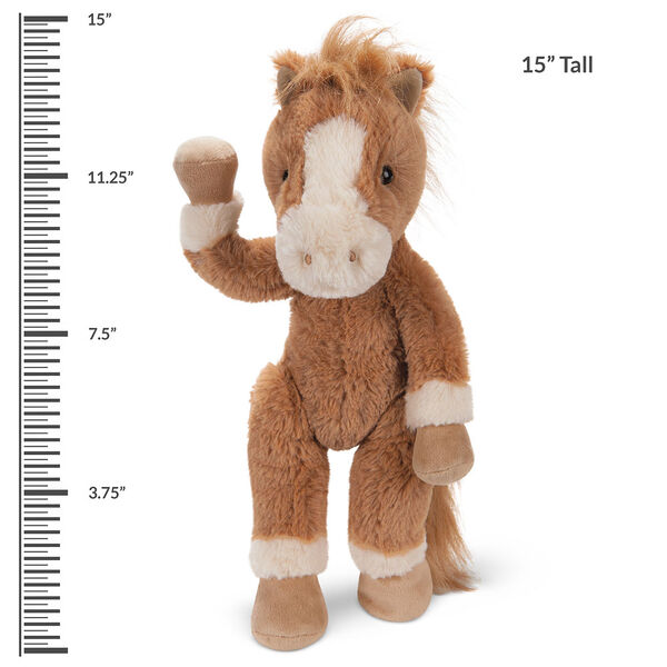 15" Buddy Pony - Front view of standing golden brown horse with ivory muzzle and brown eyes with measurement of 15 inches