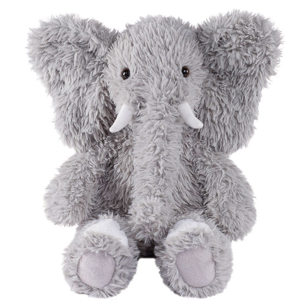 18" Oh So Soft Elephant - Front view of seated gray Elephant with gray foot pads and white tusks and toe nails image number 0