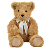 20" World's Softest Bear - Front view of seated golden brown bear with ivory bow image number 0