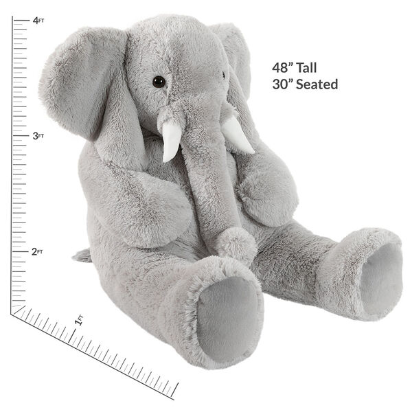 4' Cuddle Elephant - Side view of seated grey plush elephant with measurements of 48" tall or 30" seated image number 2