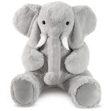 4' Cuddle Elephant - Front view of seated grey plush elephant with white fabric tusks, floppy ears and long trunk image number 1