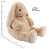 4' Cuddle Bunny- Side view of tan bunny with measurements of 48" tall and 28" seated image number 3