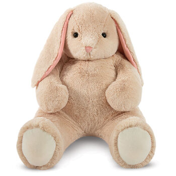 4' Cuddle Bunny- Seated tan bunny with brown eyes and ivory foot pads