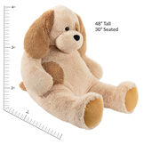4' Cuddle Puppy - Side view of seated tan plush puppy with measurements of 48" tall or 30" seated image number 2