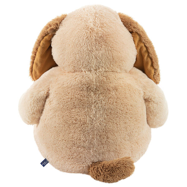 4' Cuddle Puppy - Back view of seated tan plush puppy with brown tail
