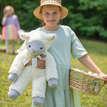 20" World's Softest Lamb - Full length ivory lamb with model in an Easter scene