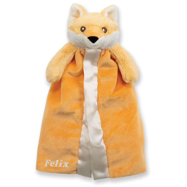 Baby Lovey Security Blanket, Fox - Front view of orange and ivory fox blanket with velcro strap for stroller image number 0