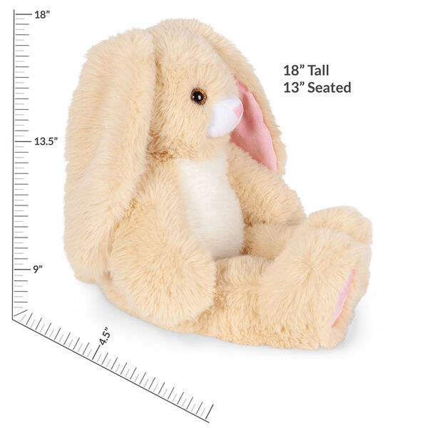 18" Oh So Soft Bunny - Side view of seated ivory and white bunny with measurement of 18" tall and 13" when seated image number 3