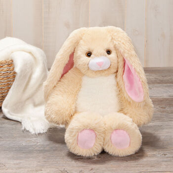 18" Oh So Soft Bunny - Front view of seated ivory and white bunny presented as a Baby Gift