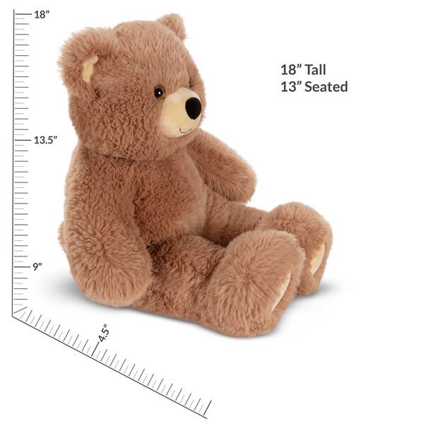18" Oh So Soft Teddy Bear - Side view of seated honey brown bear, measurements read, "18" standing, 13" seated image number 4