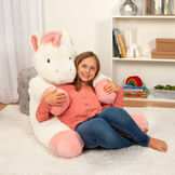 4' Unicorn - Front view of ivory 48" unicorn with pink hooves, main, horn and tail in a bedroom with a model image number 0