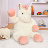 4' Unicorn - Three quarter view of ivory 48" unicorn with pink hooves, main, horn and tail image number 4