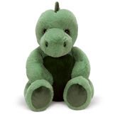 15" Cuddle Chunk Dinosaur - front view of seated green dinosaur with dark green belly, scales and foot pads image number 2