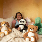 15" Cuddle Chunk Dinosaur - Panda, Bear, Unicorn, Dinosaur, and Puppy in a bedroom scene with child image number 7