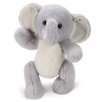 15" Cuddle Chunk Elephant - Front view of standing waving grey and white stuffed animal elephant with brown eyes