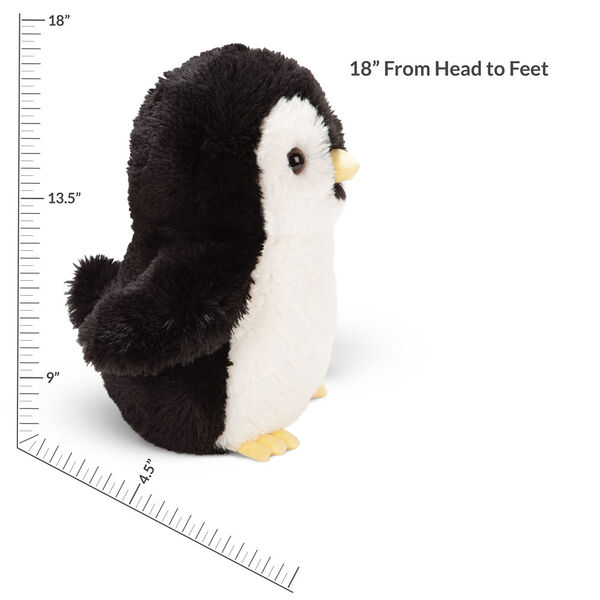 18" Oh So Soft Penguin - Side view of Black and white plush penguin with measurement of 18" Head to Taill