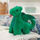 18" Fluffy Fantasy Green Dragon - 3/4 view of standing emerald green plushie in living room scene image number 6