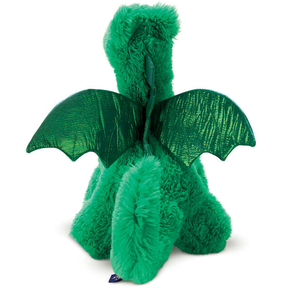 18" Fluffy Fantasy Green Dragon - Back view of standing emerald green plush with wings image number 5