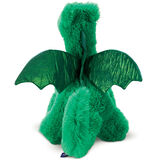 18" Fluffy Fantasy Green Dragon - Back view of standing emerald green plush with wings image number 5