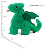 18" Fluffy Fantasy Green Dragon - Side view of standing emerald green plush with measurement of 18" from head to tail image number 3