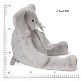 6' Giant Cuddle Elephant - Side view of seated grey plush elephant with measurement of 6 feet tall image number 4