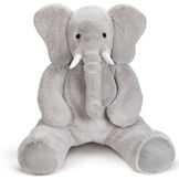 6' Giant Cuddle Elephant - Front view of seated grey plush elephant with white fabric tusks, floppy ears and long trunk image number 1