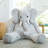 6' Giant Cuddle Elephant - Front view of seated grey plush elephant in a living room scene image number 10