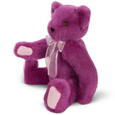 20" Special Edition La Vie En Rose Bear - Side view of jointed seated rose wine bear with pink organza bow around neck image number 2