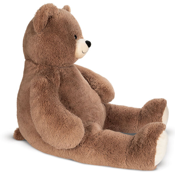4' Cuddle Teddy Bear- Side view of seated mocha latte teddy bear with cream paw pads