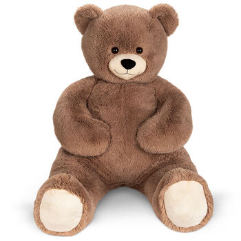 4' Cuddle Teddy Bear- Front view of seated mocha latte teddy bear with cream paw pads