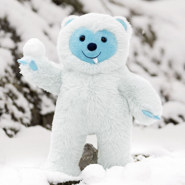 18" Fluffy Fantasy Yeti - Standing view of stuffed animal Yeti in a winter holiday scene