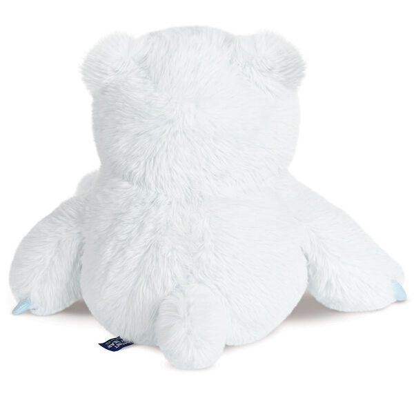18" Fluffy Fantasy Yeti - Back view of white seated stuffed animal Yeti with tail