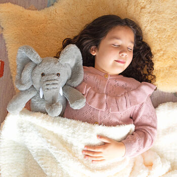 13" Elephant Snuggle Pal - Seated grey elephant weighted stuffed animal with model