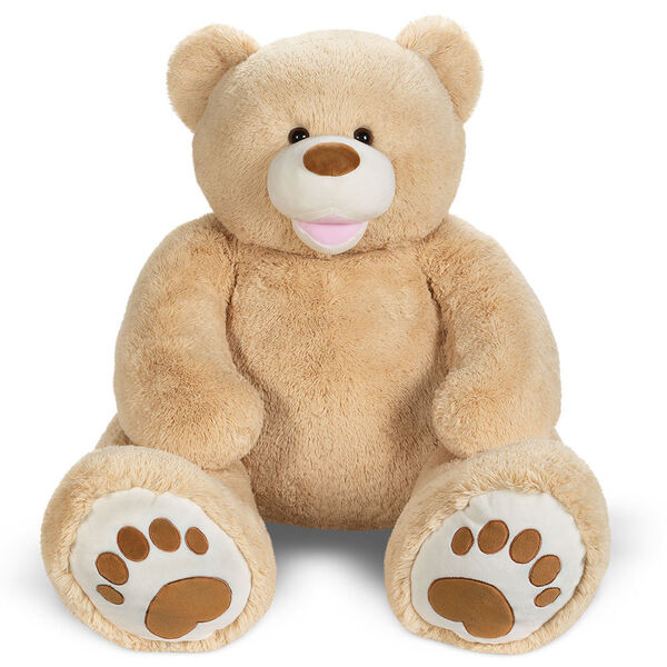 4' Bubba The Teddy Bear - Seated front view of tan bear with ivory muzzle and embroidered foot pads