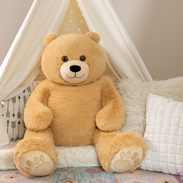 4' Boo The Loveable Big Teddy Bear - Seated light butterscotch brown bear in a bedroom scene image number 3