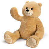 4' Boo The Loveable Big Teddy Bear - Three quarter view of waving seated light butterscotch brown bear with ivory muzzle, smile and hear foot pads image number 5