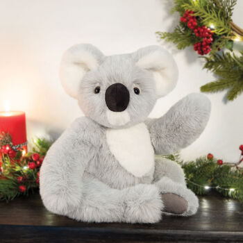 15" Classic Koala - Front view of waving gray and white Koala presented as a Christmas gift