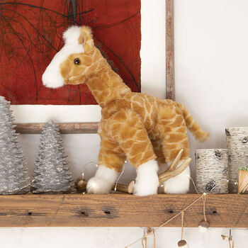 15" Classic Giraffe - side view of standing jointed plush animal giraffe as a Christmas decoration