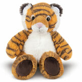 18" Oh So Soft Tiger - Front view of seated orange and black striped tiger with white belly and brown eyes image number 0
