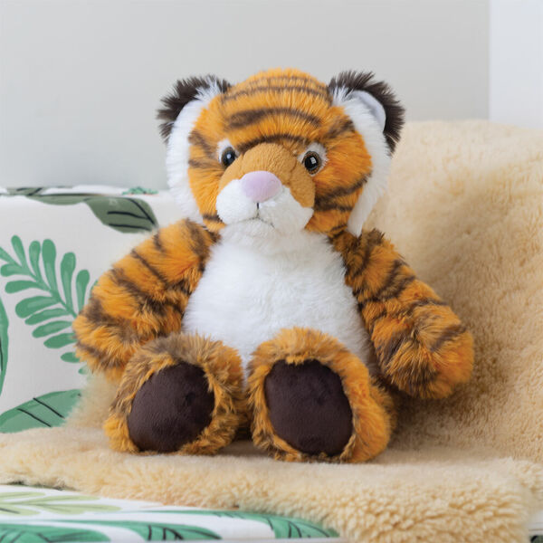 18" Oh So Soft Tiger - Front view of seated orange and black striped tiger with model image number 6