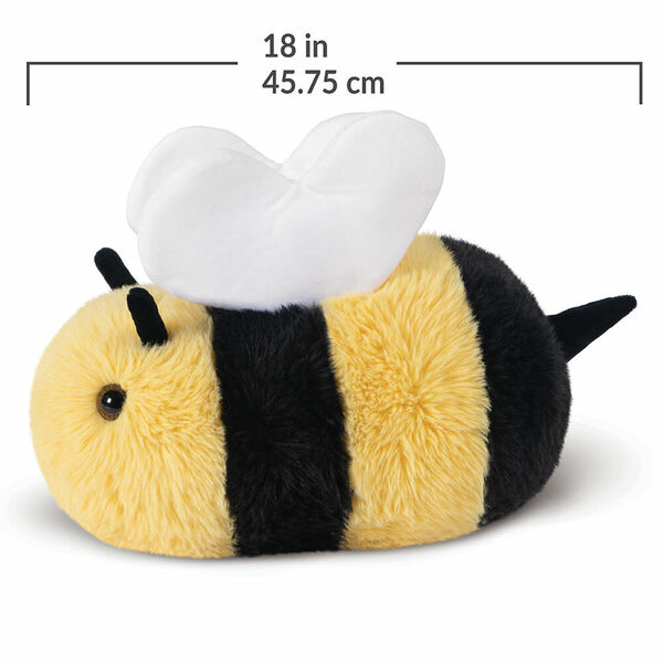 18" Oh So Soft Bee - side view of stuffed bee with yellow and black stripes and measurement of 18" long
