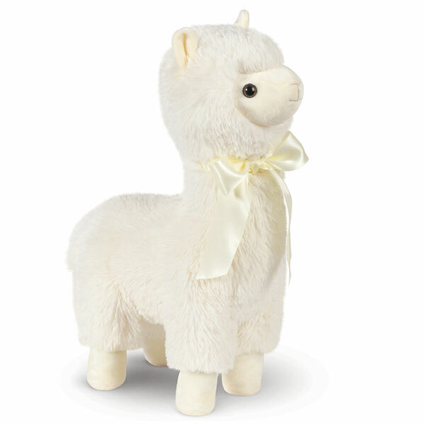 20" World's Softest Llama - 3/4 view of standing ivory llama with brown eyes and satin bow image number 0