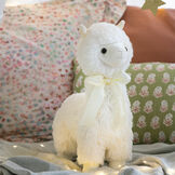 20" World's Softest Llama - 3/4 view of standing ivory llama stuffed animal in a living room scene image number 7