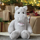 15" Cuddle Chunk Hippo - Grey plush hippo on stack of Christmas gifts image number 2