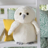 15" Cuddle Chunk Snowy Owl - Front view of snow white owl with brown eyes in a bedroom scene image number 3