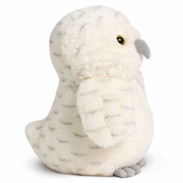 15" Cuddle Chunk Snowy Owl - Side view of snow white owl with brown eyes