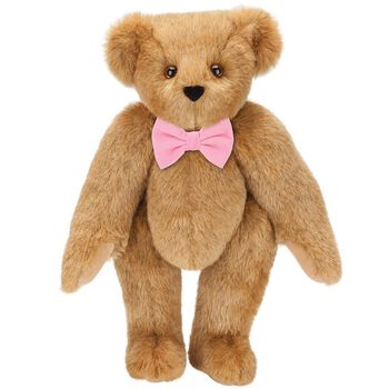 15" Classic Bow-Tie Bear - Standing jointed bear dressed in velvet bow tie - Honey brown fur