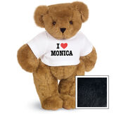 15" "I HEART You" Personalized T-Shirt Bear - Standing Jointed Bear in white t-shirt that says I "Heart" your custom name in black and red lettering - Black fur image number 5