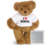 15" "I HEART You" Personalized T-Shirt Bear - Standing Jointed Bear in white t-shirt that says I "Heart" your custom name in black and red lettering - Gray fur image number 6